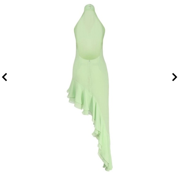 💚👗THE ANDAMANE Chiffon Silk Asymmetric Halter Dress Green NWT✨🌿 - Picture 2 of 7